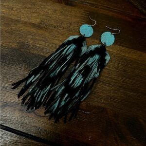 Elegant Black and Teal Fringe Earrings